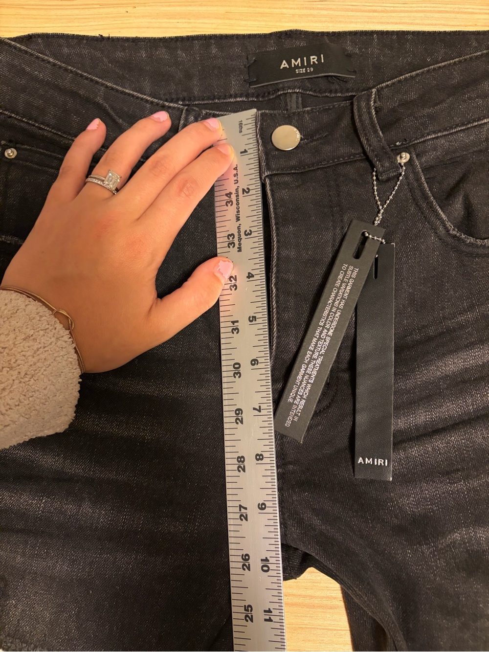 AMIRI Size 29 Black Distressed Logo Patch Skinny Jeans Streetwear Designer Denim - Picture 8 of 10